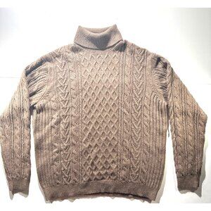 Mutual Weave XL Cable Knit Brown Turtleneck Sweater Cotton Blend Textured Design